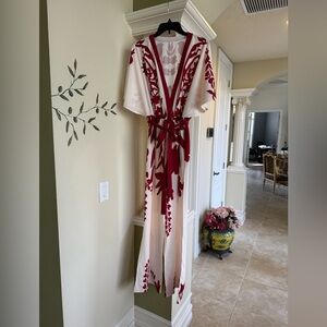 SHEIN White and Red Floral Jumpsuit